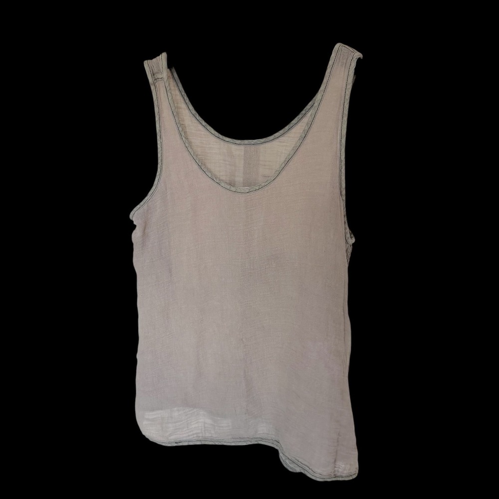 Cynthia Ashby Taupe Gauze Tank‎ Top Scoop Neck Lagenlook Sleeveless Shell